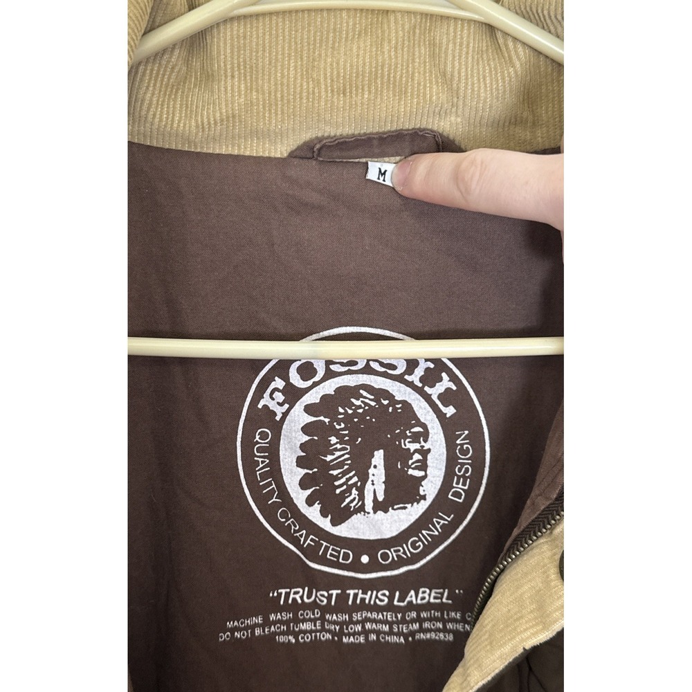 Vintage Fossil Brown Tan Bomber Corduroy Quilted Full Zip/Button Snap Jacket M - Picture 7 of 12